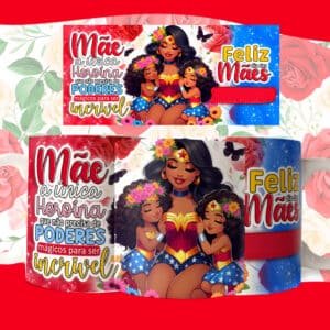 Arte digital para caneca dia das mães mulher maravilha pack