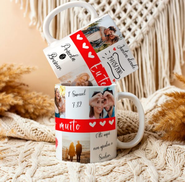 Arte digital para caneca Dia dos namorados sequencia de fotos azul e preto - Imagem 1