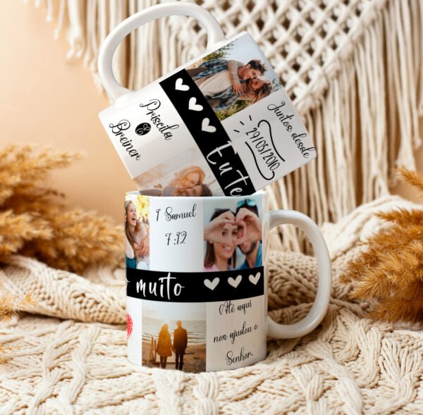 Arte digital para caneca Dia dos namorados sequencia de fotos azul e preto - Imagem 2