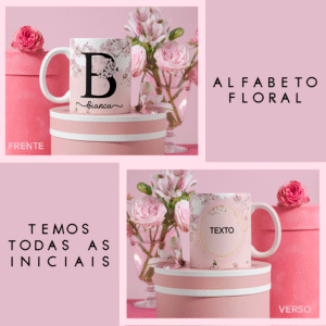 Arte digital para caneca alfabeto floral cerejeira