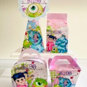 Arte digital para caixinhas personalizadas para lembrancinhas de festa Monstros SA
